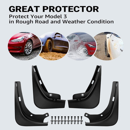 Mud Flaps Splash Guards Compatible with 2021 2022 2023 Tesla Model 3