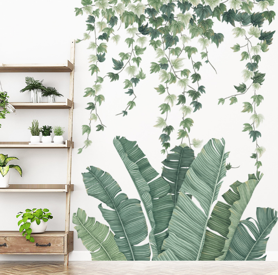 Wall Sticker Tropical Green Leaves 30x90cm