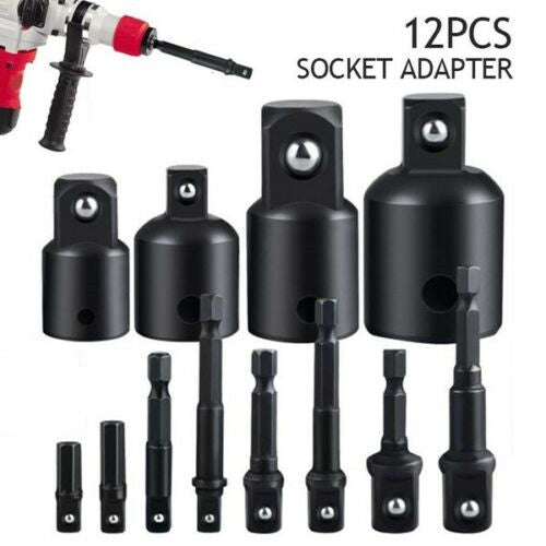 12Pc Drill Socket Adapter Set Impact Nut Driver Hex Extension Bit 1/4