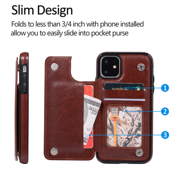 iPhone 11 Pro Max Case Back Flip Card Slots Holder PU Leather