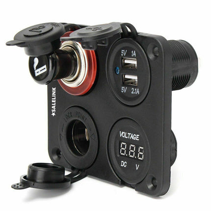12V-24V Dual Car Cigarette Lighter Plug Socket Dual USB Port Charger Voltmeter - salelink.co.nz