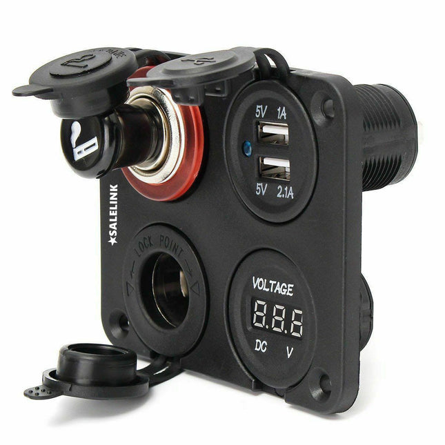 12V-24V Dual Car Cigarette Lighter Plug Socket Dual USB Port Charger Voltmeter - salelink.co.nz