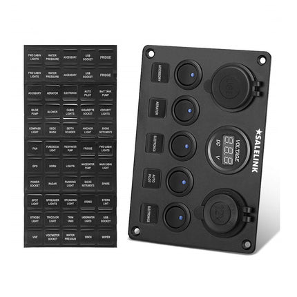 5 Gang ON-OFF Toggle Switch Control Panel 2 USB Charger 12V for Car - salelink.co.nz