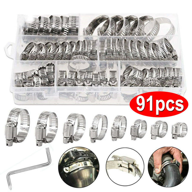90PCS Hose Pipe Clamps Clips 8-32MM + Z Shaped Tool - salelink.co.nz