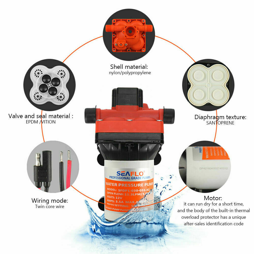 Pompa A Membrana Seaflo 12V/24V 11.3LPM 55PSI - Con Bypass, Autoadescante, Per Usi Industriali E Nautici - Foto 3
