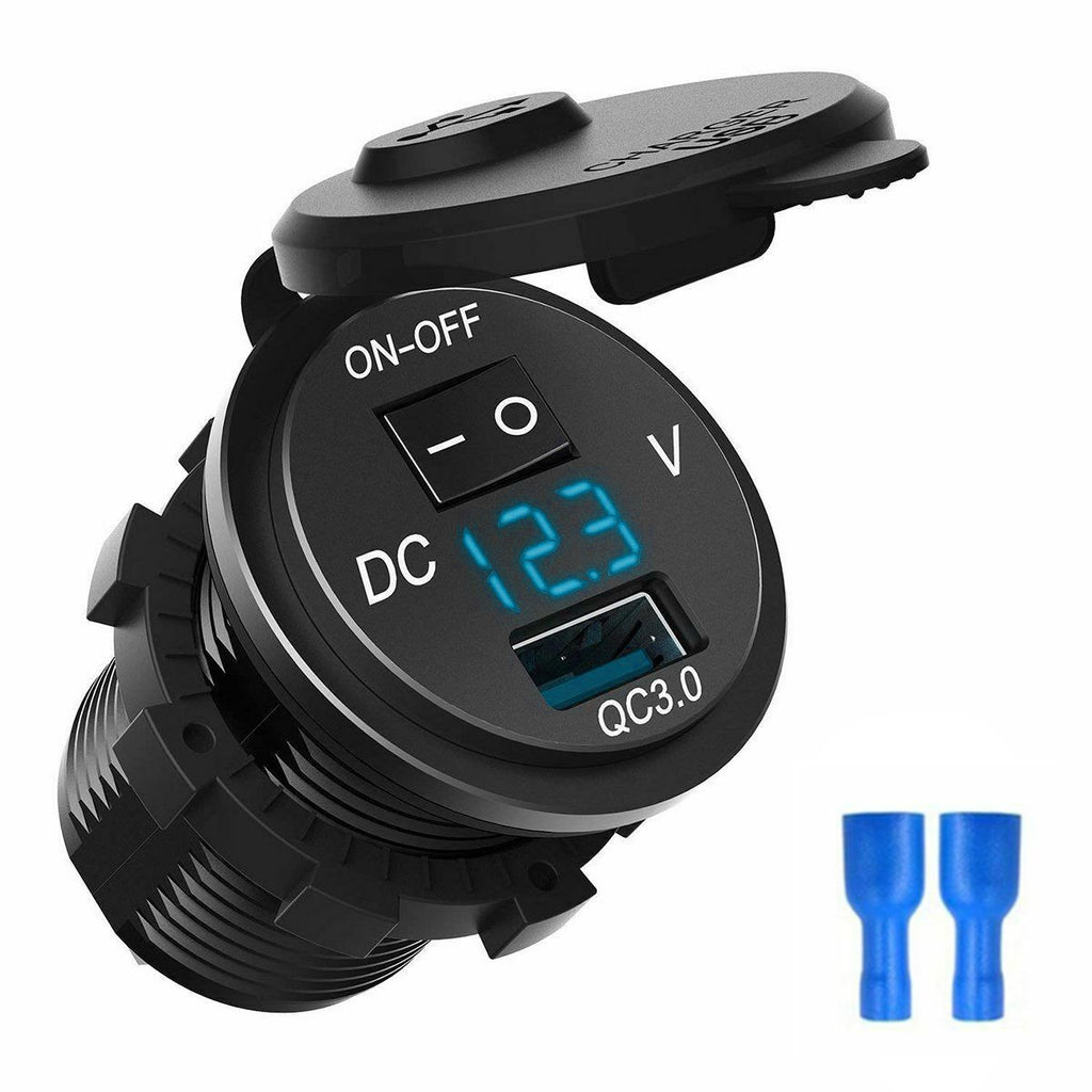 12V/24V QC 3.0 USB Fast Charger Socket Outlet On&Off Switch For Car Motorcycle - salelink.co.nz