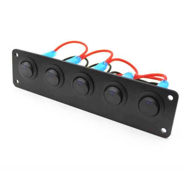 5 Gang Rocker Switch Panel Car Blue LED Circuit Breaker 12V