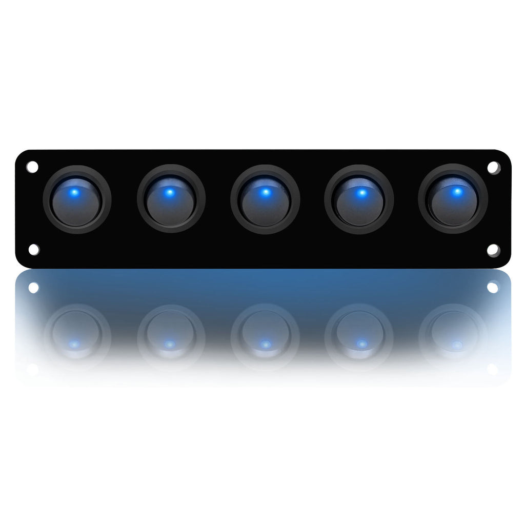 5 Gang Rocker Switch Panel Car Blue LED Circuit Breaker 12V