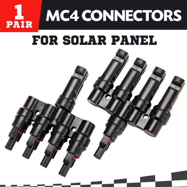 1 Pair MC4 4 to 1 T-Branch M/F Connectors for Solar Panel Cable Combiner IP67 PV