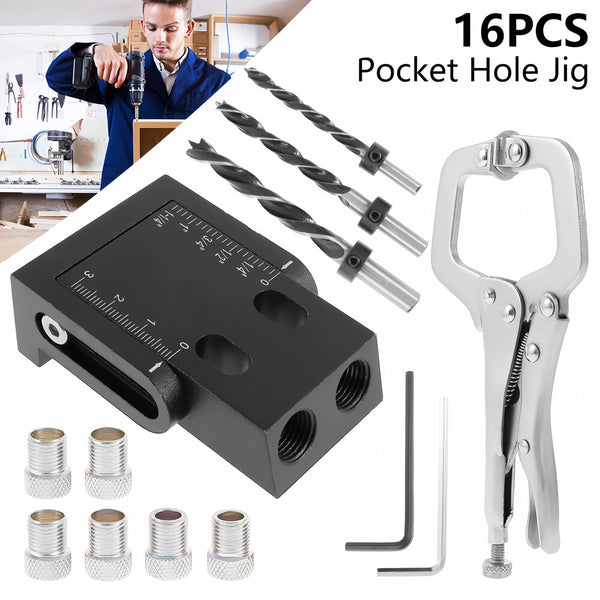 16PCS 15° Pocket Hole Screw Jig Dowel Drill Set