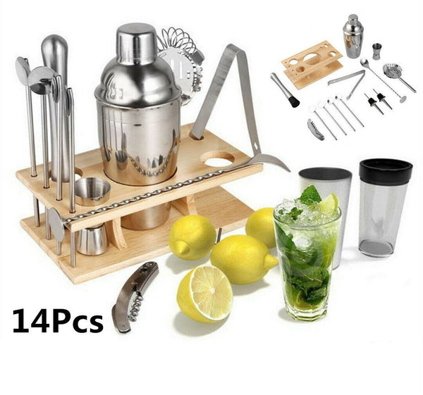 14pcs Cocktail Shaker Set Maker Mixer Martini Bar Home Party Bartender Kit Rack - salelink.co.nz