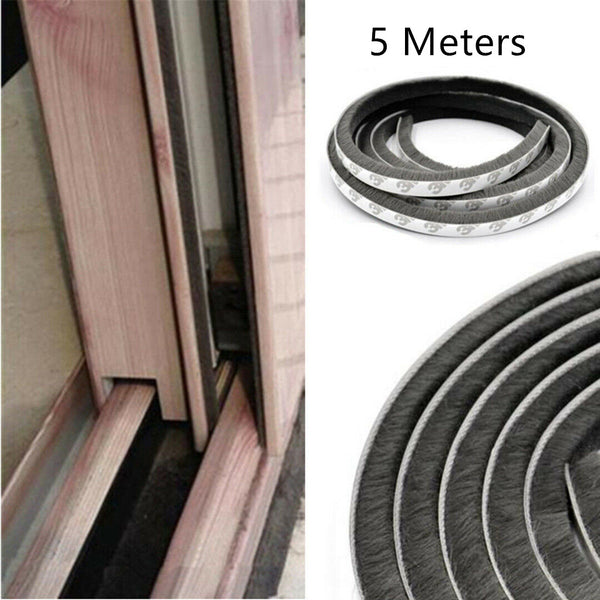 5m Weather Draught Excluder Brush Strip Window Door Seal Tape Self-adhesive