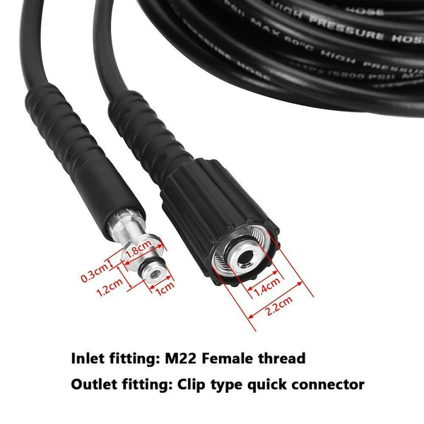 10M 5800PSI High Pressure Washer Hose M22 Connector Cleaning Replacement Pipe