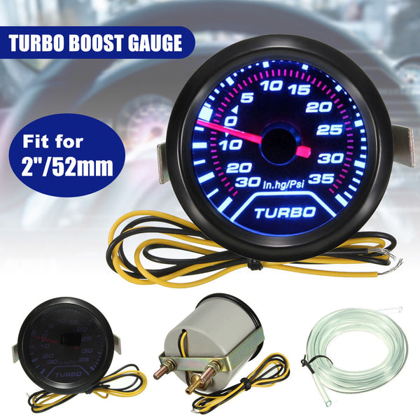 Universal 52mm LED Turbo Boost Pressure Gauge Smoked Dials Face Psi