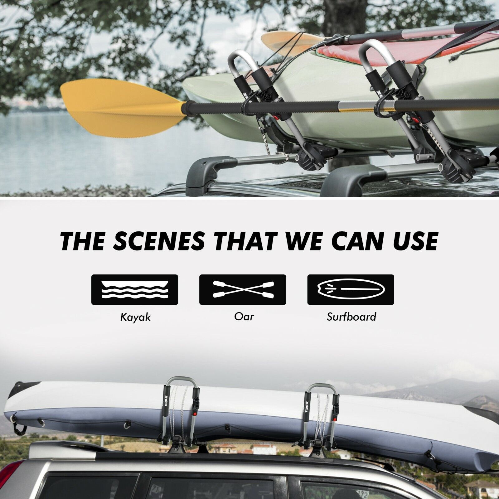 X-BULL Kayak Carrier Roof Rack Holder Folding Surfboard Watercraft Uni ...