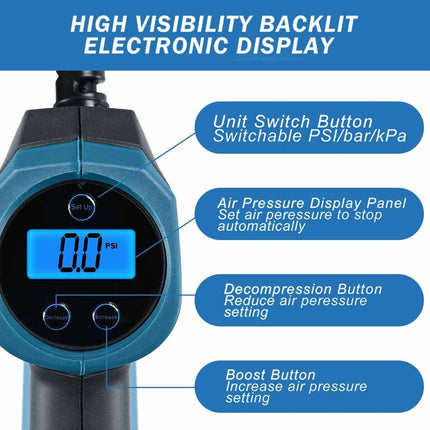 (No Battery)Fits Makita 18V Battery Cordless Car Tyre Inflator Pump LED Inflate Tool