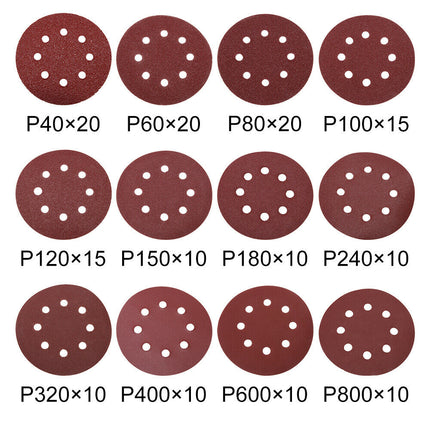 160PCS Sanding Discs 40-800 Grit Pads 125mm Hook&Loop 8 Hole Orbital Sandpaper - salelink.co.nz