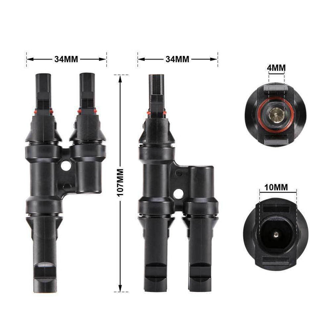 2 To 1 T Branch Cable Connectors Solar Panel PV Connector Male and Female