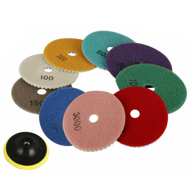 10Pcs Diamond Polishing Pads Wet Dry 4" Set for Granite Stone Concrete Marble - salelink.co.nz