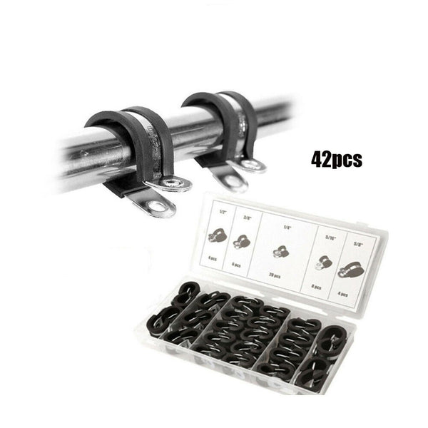 Set 42x EPDM Rubber Lined P Clips Cable Hose Pipe Clamps Holder Air Clip Clamp - salelink.co.nz