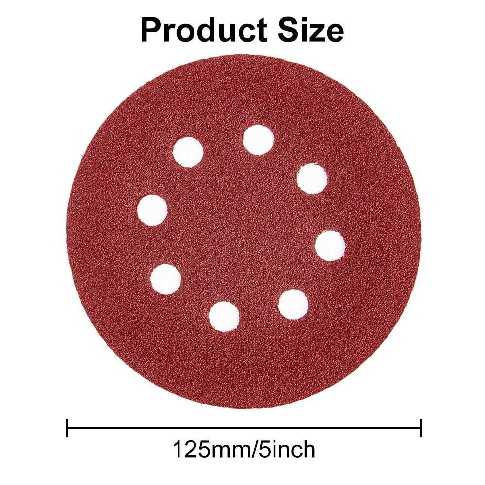 thumbnail image 2 of 160-Pack 5-Inch Hook And Loop Sanding Discs, 8-Hole Red Variety Grit (40 Grit) For Random Orbital Sanders 2 of 6