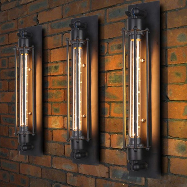 Vintage Retro Wall Light Lamp Black Matel Industrial Cage - salelink.co.nz