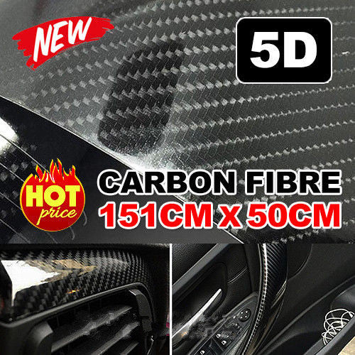 5D 1.51M x 50cm Gloss Black Carbon Fibre Fiber Vinyl Car Wrap Air Release Film
