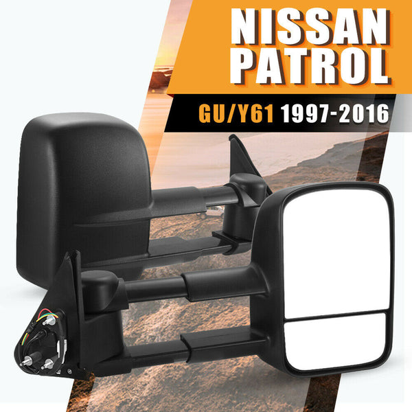 Pair Extendable Towing Mirrors for Nissan Patrol GU Y61 1997-2016