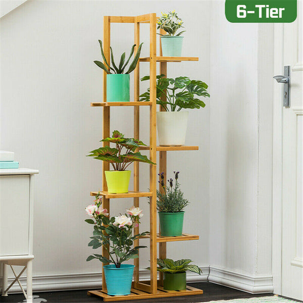 6 Tiers Bamboo Plant Stand Flower Shelf Rack