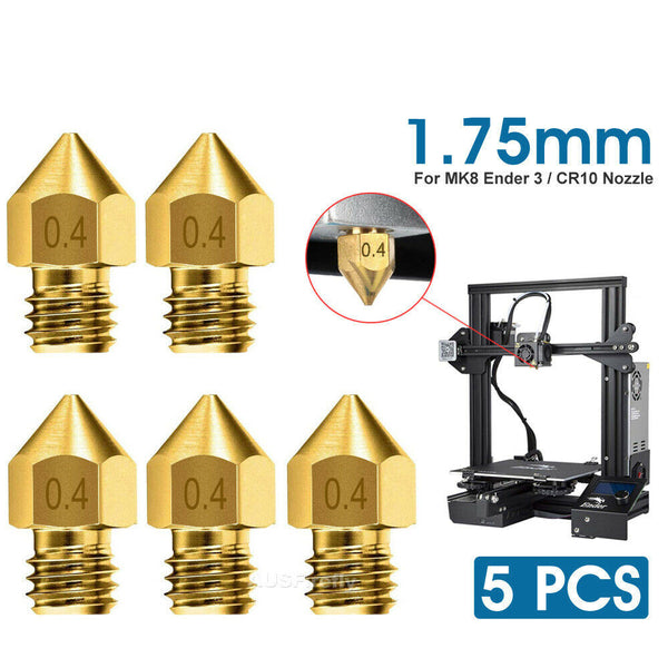 5pcs For Ender 3 PRO CR10 3D Printer 1.75mm 0.4mm MK8 Extruder Nozzles