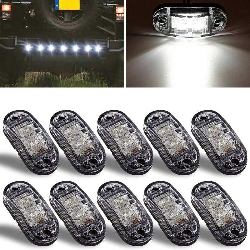 10PCS LED Side Marker White Lights Indicators Trailer Truck RV 12V 24V