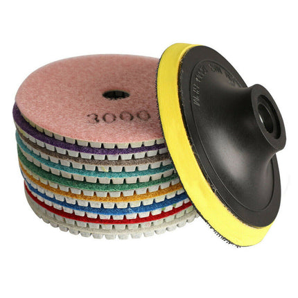 10Pcs Diamond Polishing Pads Wet Dry 4" Set for Granite Stone Concrete Marble - salelink.co.nz