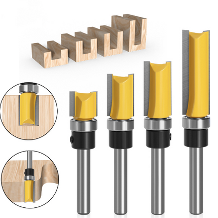 4Pcs Flush Trim Pattern Router Bit Set 1/4 Inch Shank Straight Flush Trim Tools - salelink.co.nz