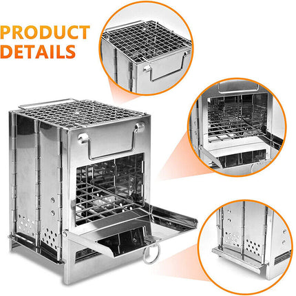 20x20x35cm Camping Stove Camp Wood BBQ Grill - salelink.co.nz