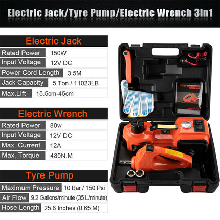 5Ton 12V Car Electric Hydraulic Floor Jack Lift + Impact Wrench Kit Box 3 in 1 - salelink.co.nz