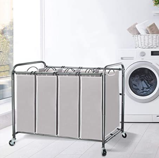 4-Bag Laundry Sorter Rolling Cart - Grey
