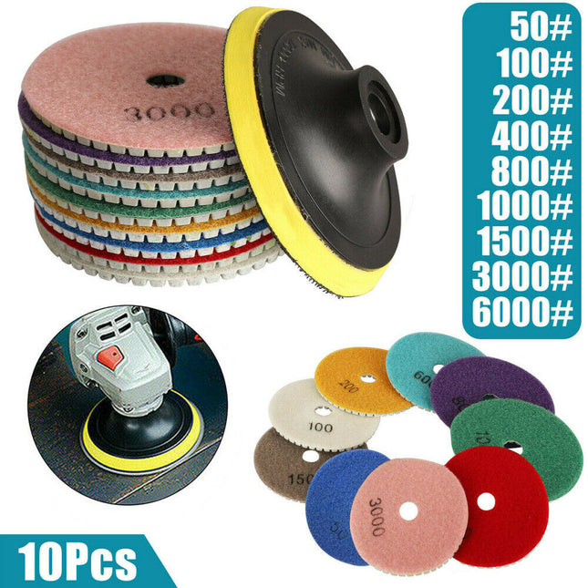 10Pcs Diamond Polishing Pads Wet Dry 4" Set for Granite Stone Concrete Marble - salelink.co.nz