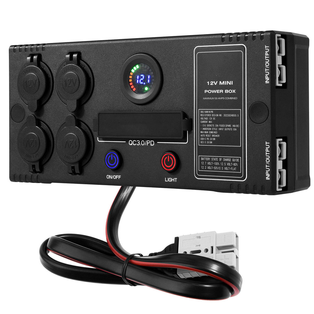12v Mini Power Box 2x Anderson Plug 3 x USB / USB-C 2 x 50a Connectors