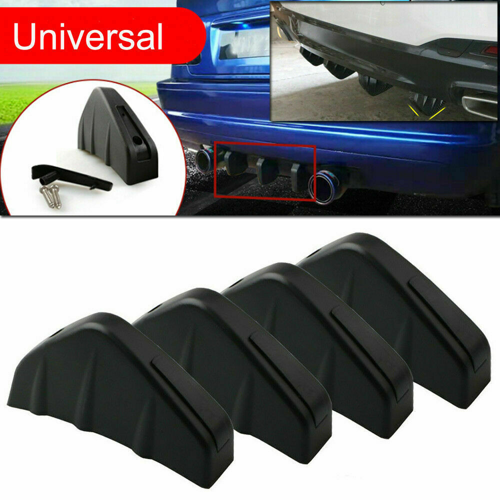 Universal Black Rear Bumper 4 Shark Fins Spoiler Wing Lip Diffuser Mod ...