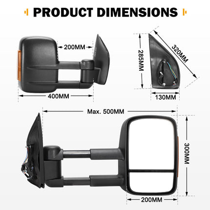 Towing Mirrors for Nissan Pathfinder MY 2003-2013 Black - salelink.co.nz