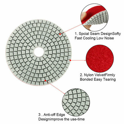 10Pcs Diamond Polishing Pads Wet Dry 4" Set for Granite Stone Concrete Marble - salelink.co.nz