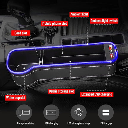 2PCS LED Car Seat Gap Filler Organizer with Charging Function