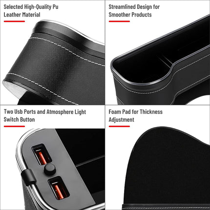 2PCS LED Car Seat Gap Filler Organizer with Charging Function