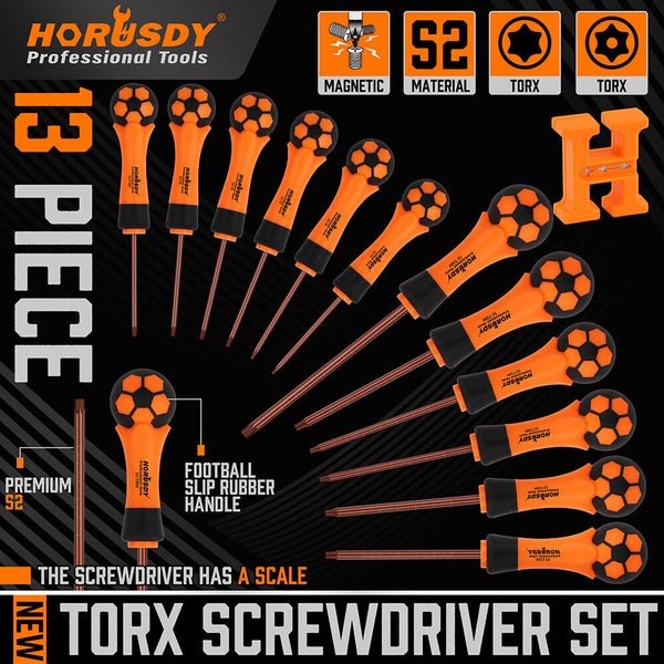 13Pcs Magnetic Torx Screwdriver Set Tamper Proof Star Key Anti-Slip Handle