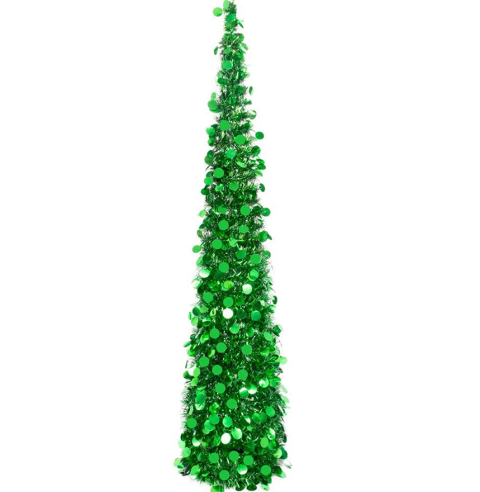 1.5M Collapsible Christmas Tinsel Tree Pop Up Artificial Xmas Tree with Easy Assembly Stand
